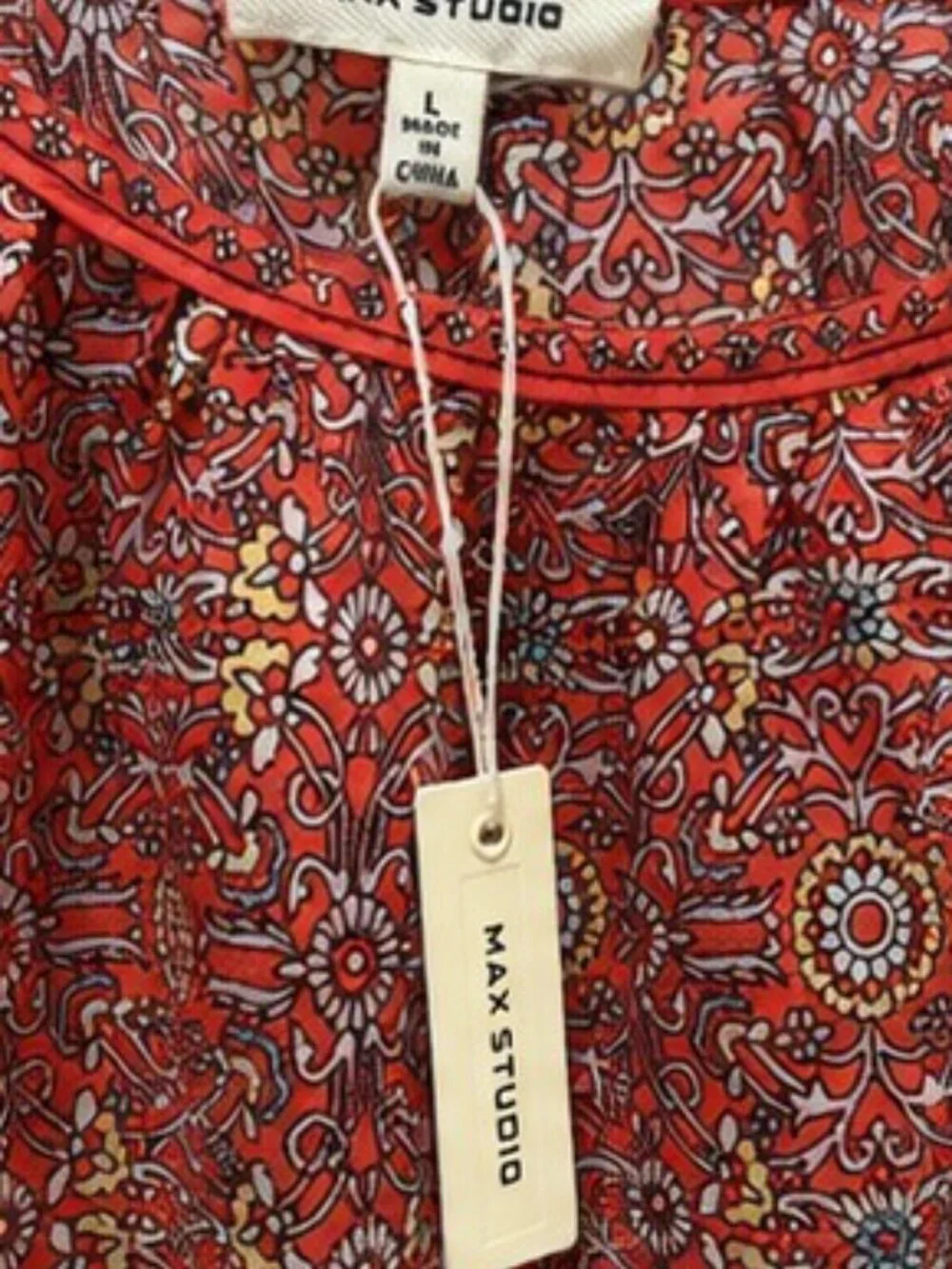 NWT Max Studio Coral Floral Medallion Print Flutter Sleeve Blouse Size Large - Picture 5 of 5